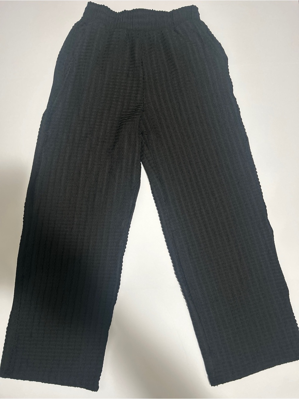 Dictionary Womens Small Black Textured Crinkle Knit Wide Leg Elastic Waist Pants